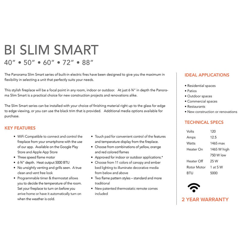 Amantii Panorama Slim Outdoor Built-In Smart Electric Fireplace and Outdoor Cover