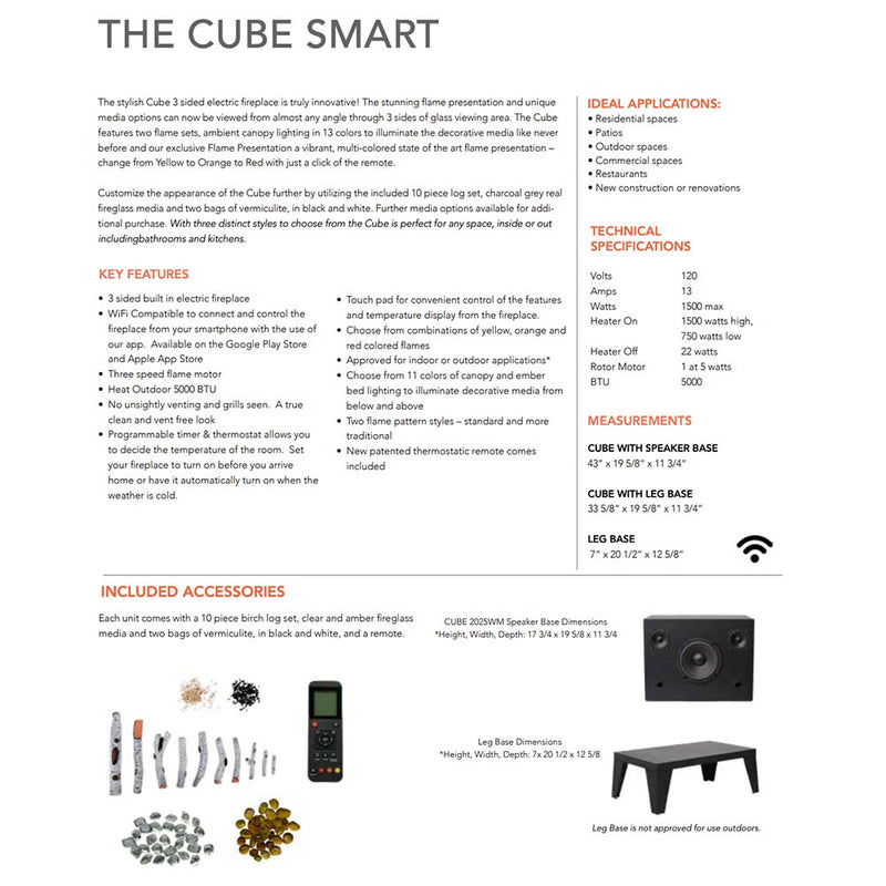 Amantii Tru-View The Cube Lumina Indoor Outdoor 3-Sided Electric Fireplace