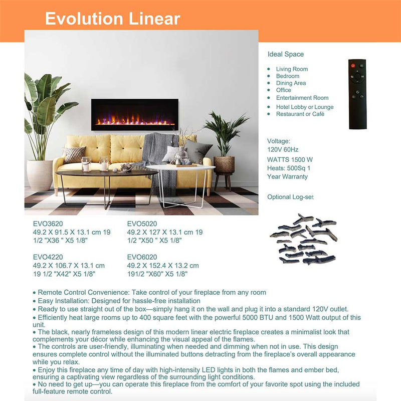 Amantii Fire & Ice Evolution Linear Electric Fireplace 36" 42" 50" 60"