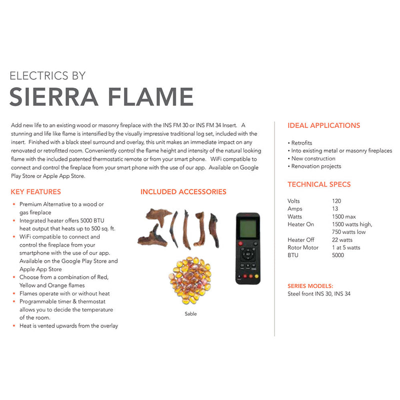 Sierra Flame by Amantii INS-FM Electric Fireplace Insert with Logs