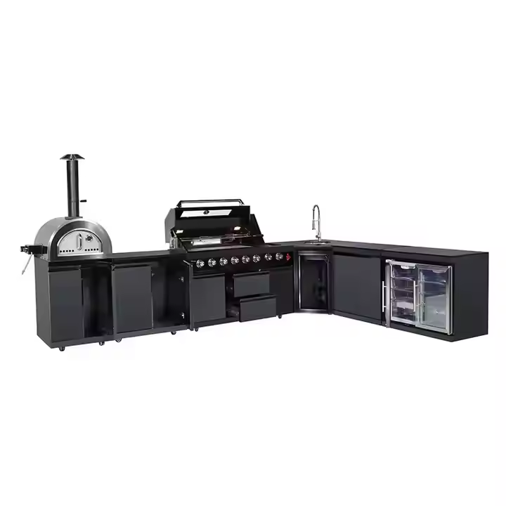 Custom Stainless Steel Outdoor Kitchen Modern Black Premium Style