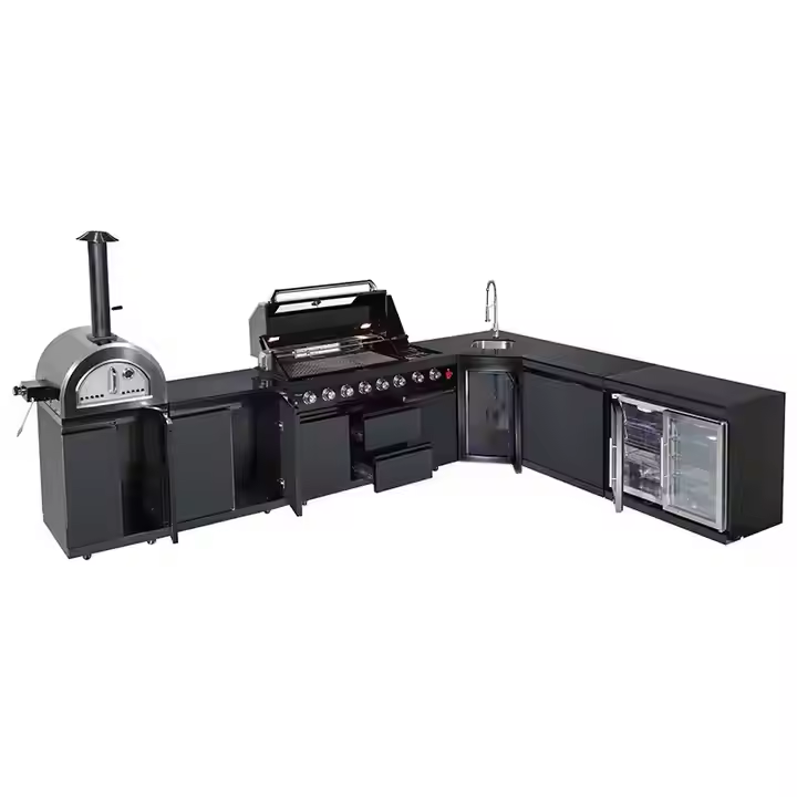 Custom Stainless Steel Outdoor Kitchen Modern Black Premium Style
