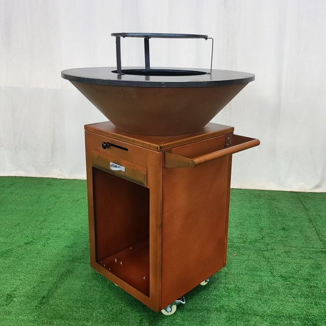 Corten Steel Charcoal Fire Pit & Storage