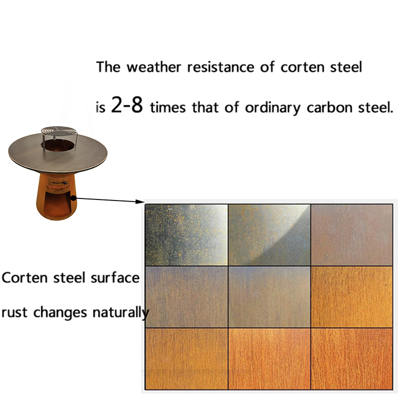 Corten Steel Charcoal Fire Pit & Storage