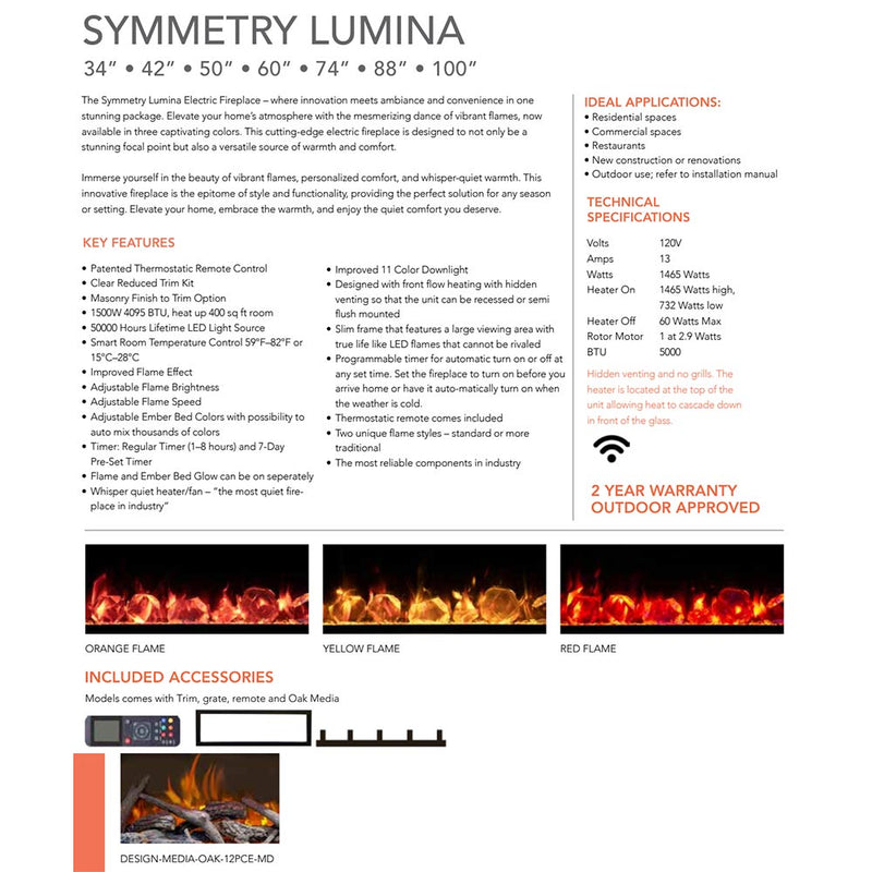 Amantii Symmetry Lumina 60 Inch Built-In Smart Electric Fireplace