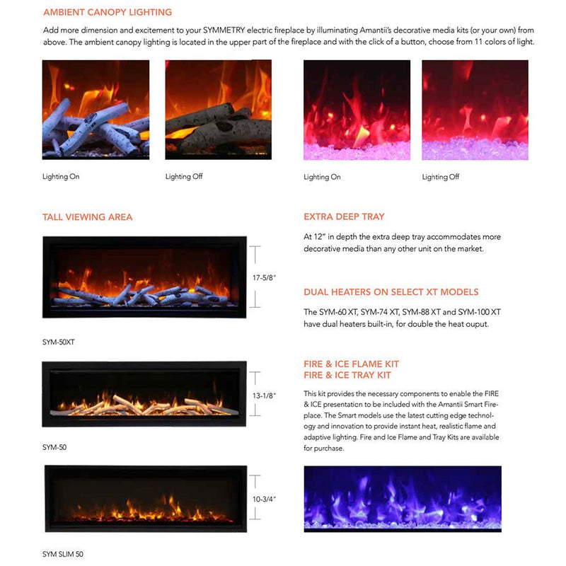 Amantii Symmetry Extra Tall Indoor/Outdoor Built-In Smart Electric Fireplace