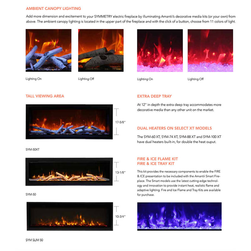 Amantii Symmetry 50-Inch Extra Tall Bespoke on Pedestal  Indoor/Outdoor Built-In Smart Electric Fireplace
