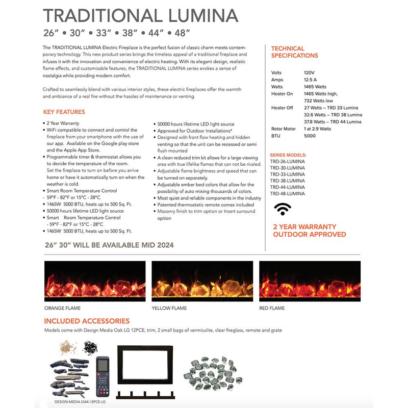 Amantii Traditional Lumina 38-Inches Built-In Electric Fireplace