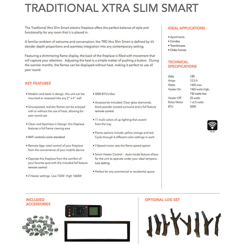 Amantii Traditional Extra Slim Built-In Smart 30-Inch Electric Fireplace