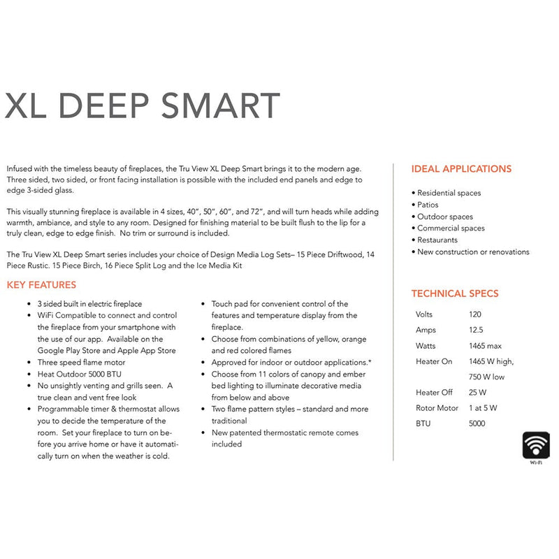 Amantii Tru-View XL Deep Indoor/Outdoor Built-In 3-Sided Smart Electric Fireplace