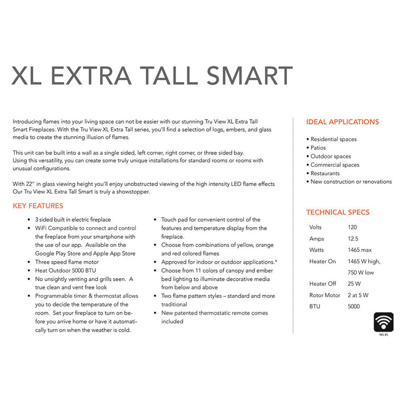 Amantii Tru-View Extra Tall XL Indoor/Outdoor Built-In 3-Sided Smart Electric Fireplace