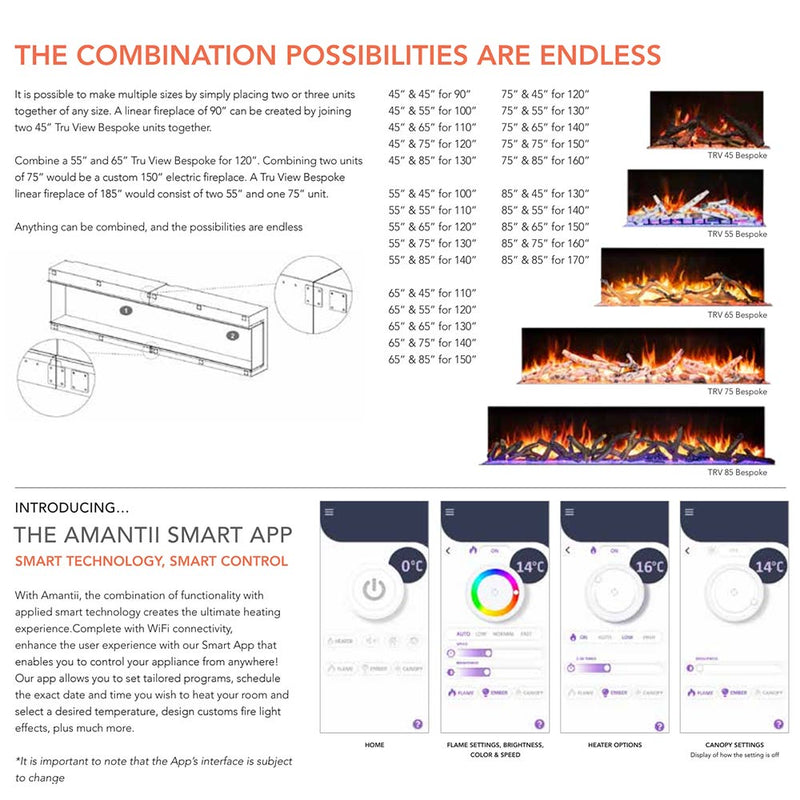Amantii Tru-View Bespoke 55-Inch Indoor/Outdoor Built-In 3-Sided Smart Electric Fireplace