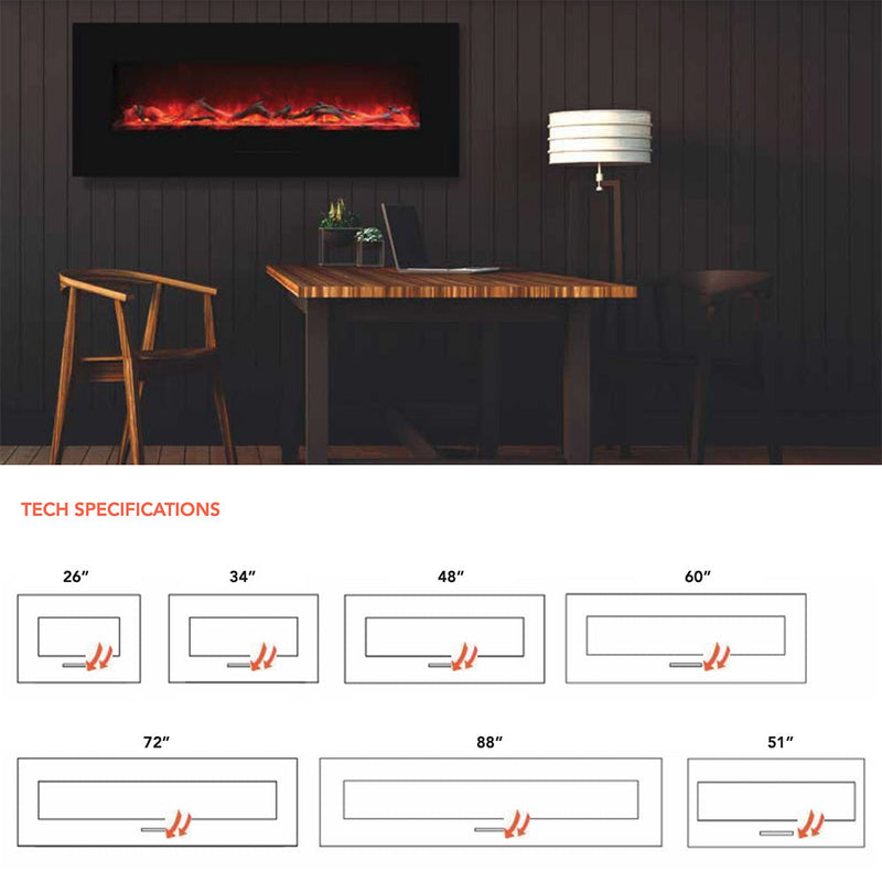Amantii WM-FM Wall Mount/Built-In Smart Electric Fireplace with Logs and Glass Surround