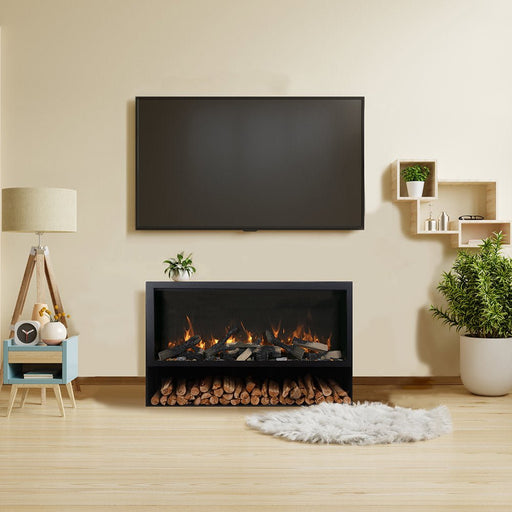 Amantii Symmetry 50 - Inch Extra Tall Bespoke on Pedestal Indoor/Outdoor Built - In Smart Electric Fireplace - Outside Town