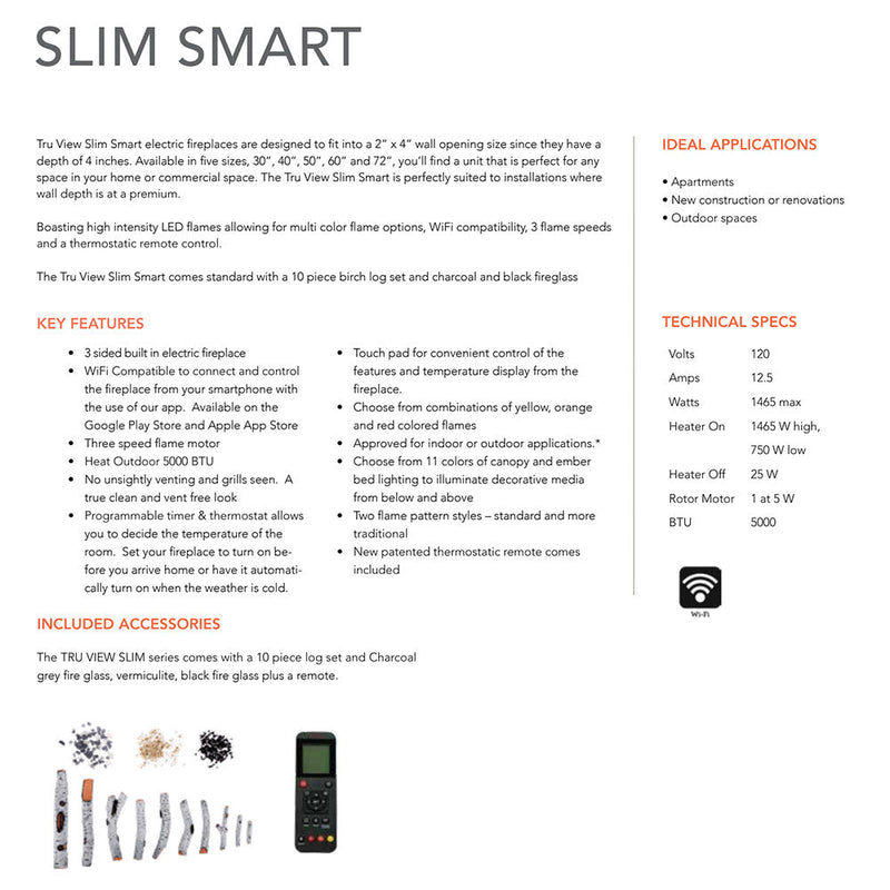 Amantii Tru - View Slim 72 - Inch Indoor/Outdoor Built - In 3 - Sided Smart Electric Fireplace - Outside Town