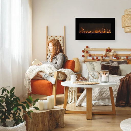 Amantii WM - FM Wall Mount/Built - In Smart Electric Fireplace with Logs and Glass Surround - Outside Town