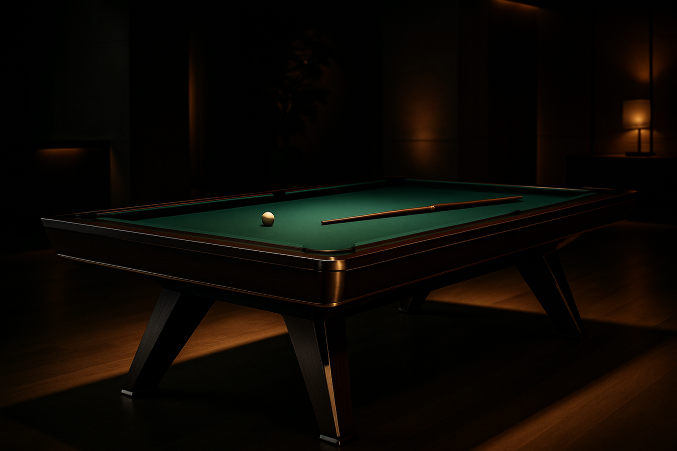 modern luxury pool table in dark area with lights