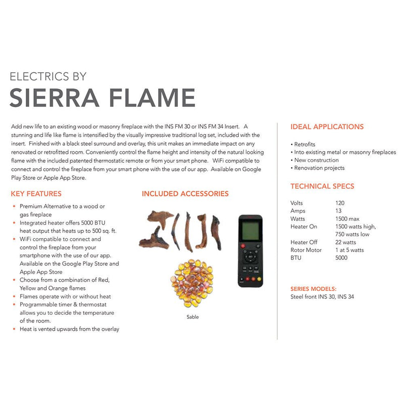 Sierra Flame by Amantii INS - FM Electric Fireplace Insert with Logs - Outside Town
