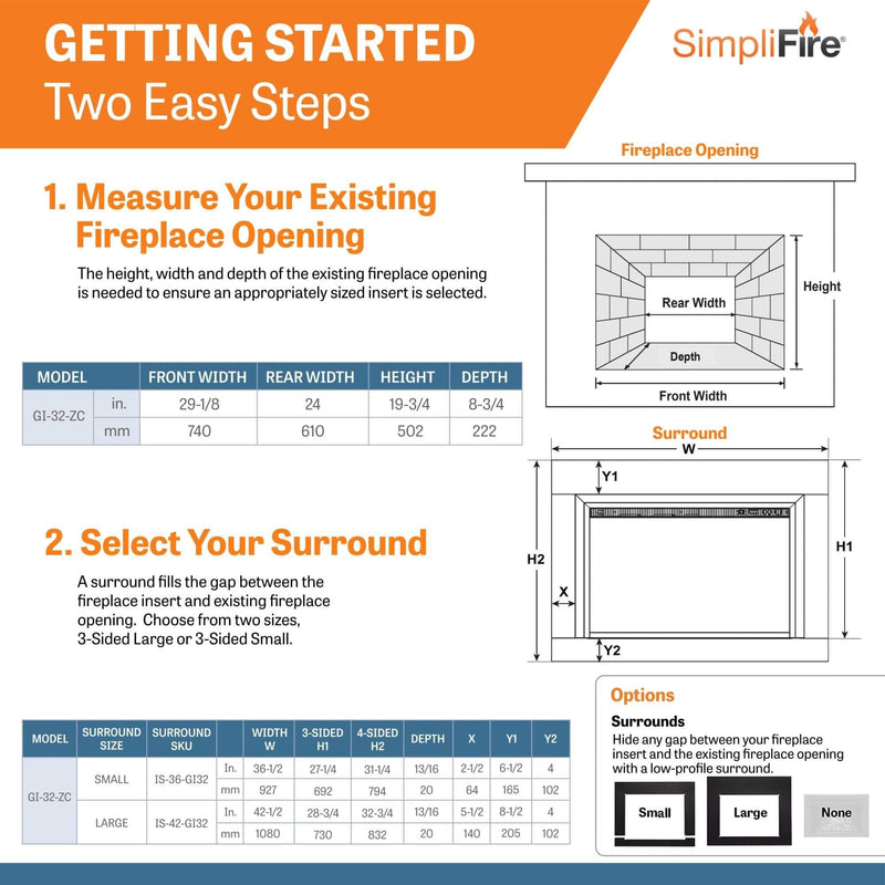 SimpliFire 32 - In Built - In Electric Fireplace Insert No Trim - Outside Town