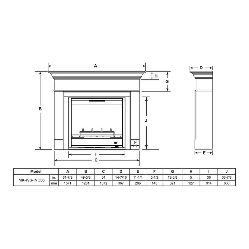 SimpliFire 36 - in Inception Firebox with Wescott Mantel & Chateau Forge Decorative Front - Outside Town