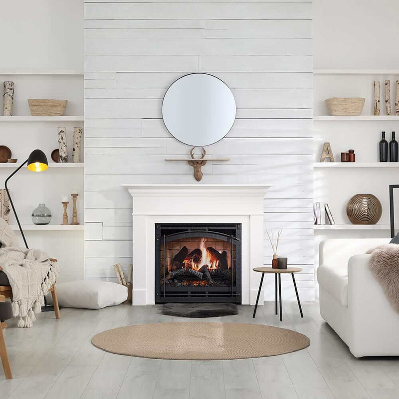 SimpliFire 36 - in Inception Firebox with Wescott Mantel & Chateau Forge Decorative Front - Outside Town
