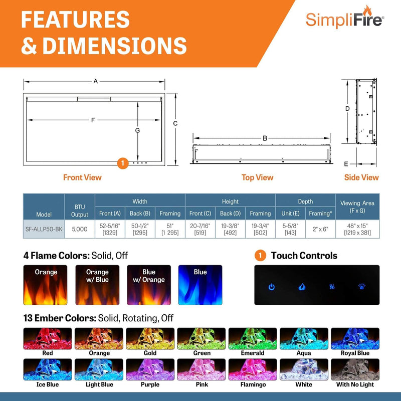 SimpliFire 50 - in Allusion Platinum Wall Mount Electric Fireplace - Outside Town