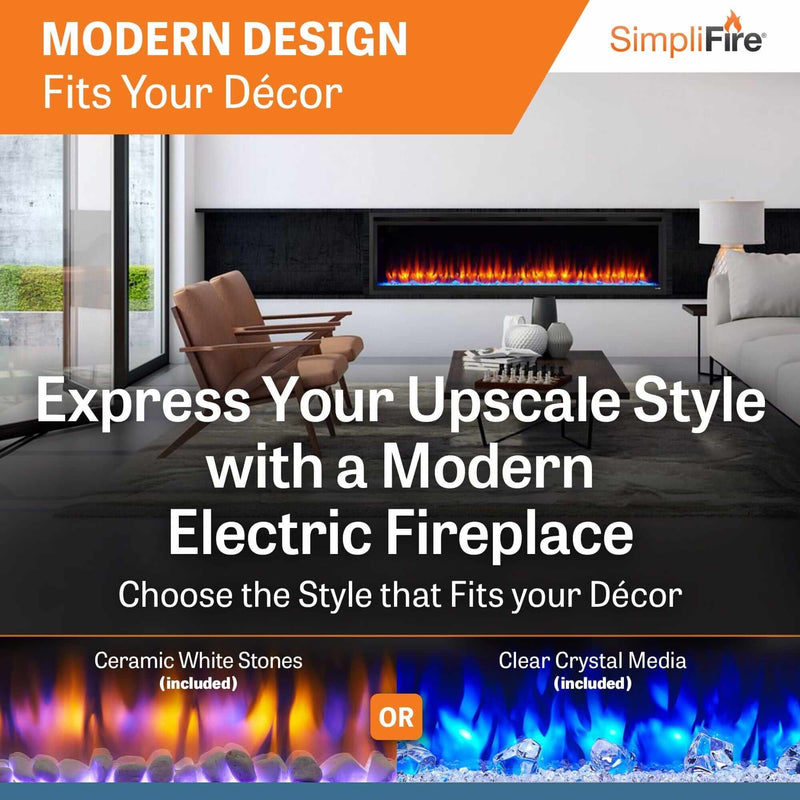 SimpliFire 72 - in Allusion Platinum Wall Mount Electric Fireplace - Outside Town