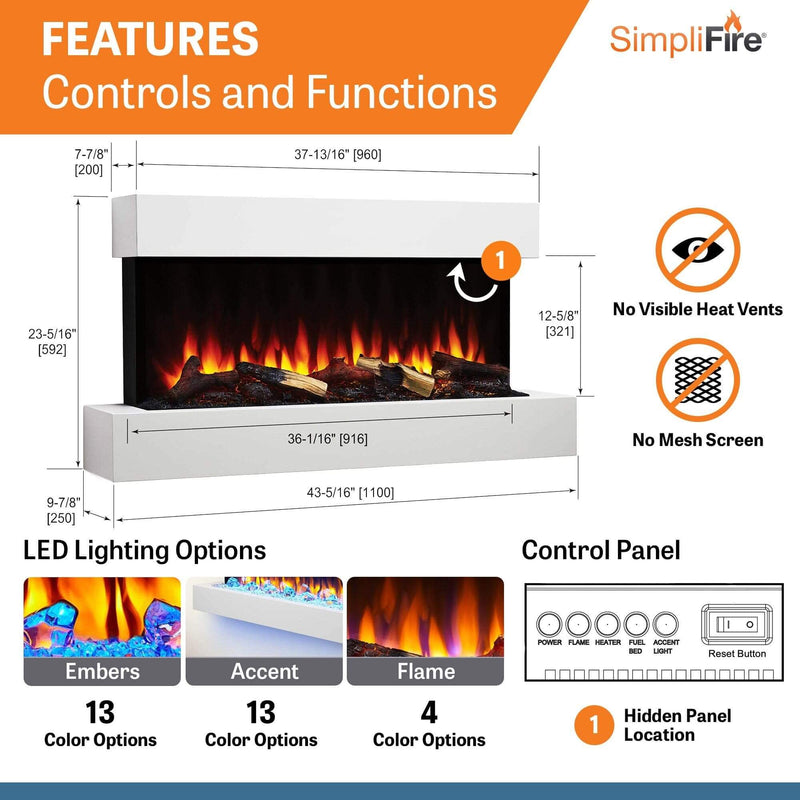 SimpliFire Format Floating Mantel Wall Mount Electric Fireplace - Outside Town