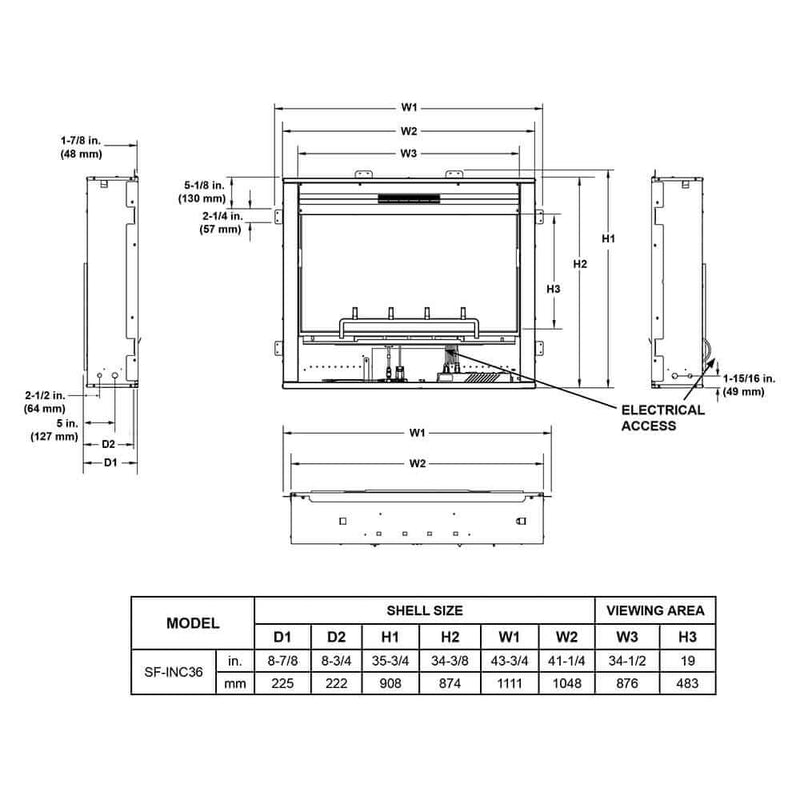 SimpliFire Inception 36 - in Electric Fireplace with Chateau Forge Decorative Front - Outside Town