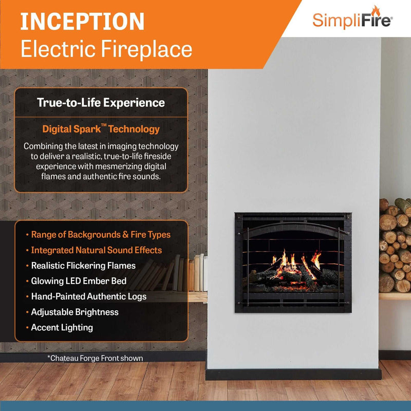 SimpliFire Inception 36 - in Electric Fireplace with Chateau Forge Decorative Front - Outside Town