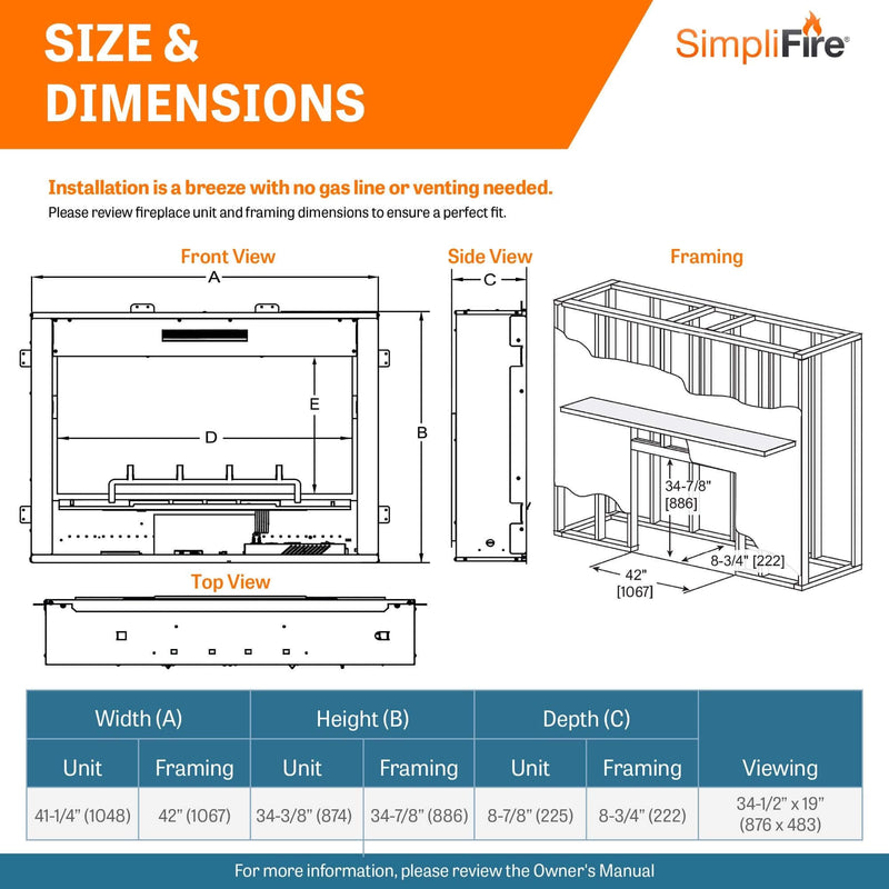 SimpliFire Inception 36 - in Electric Fireplace with Halston Decorative Front - Outside Town