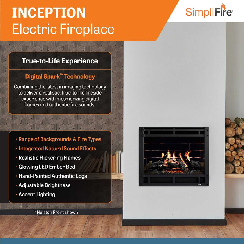 SimpliFire Inception 36 - in Electric Fireplace with Halston Decorative Front - Outside Town