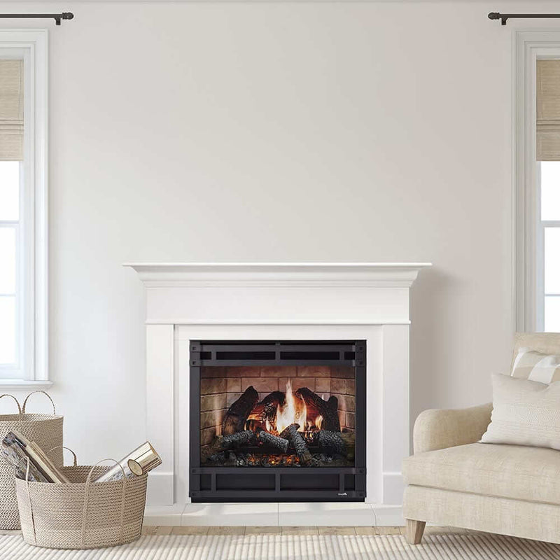 SimpliFire Inception 36 - in Electric Fireplace with Wescott Mantel & Halston Decorative Front - Outside Town