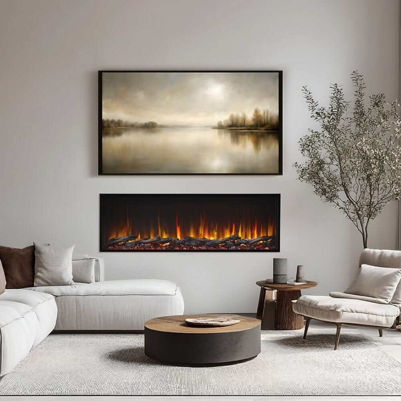 SimpliFire Scion 55 - Inch Linear Recessed Smart Electric Fireplace - Outside Town