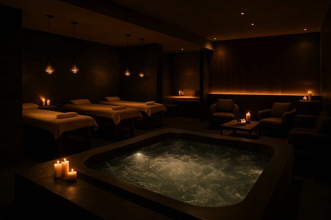 Spas that fit 6 people in dark area with lights 