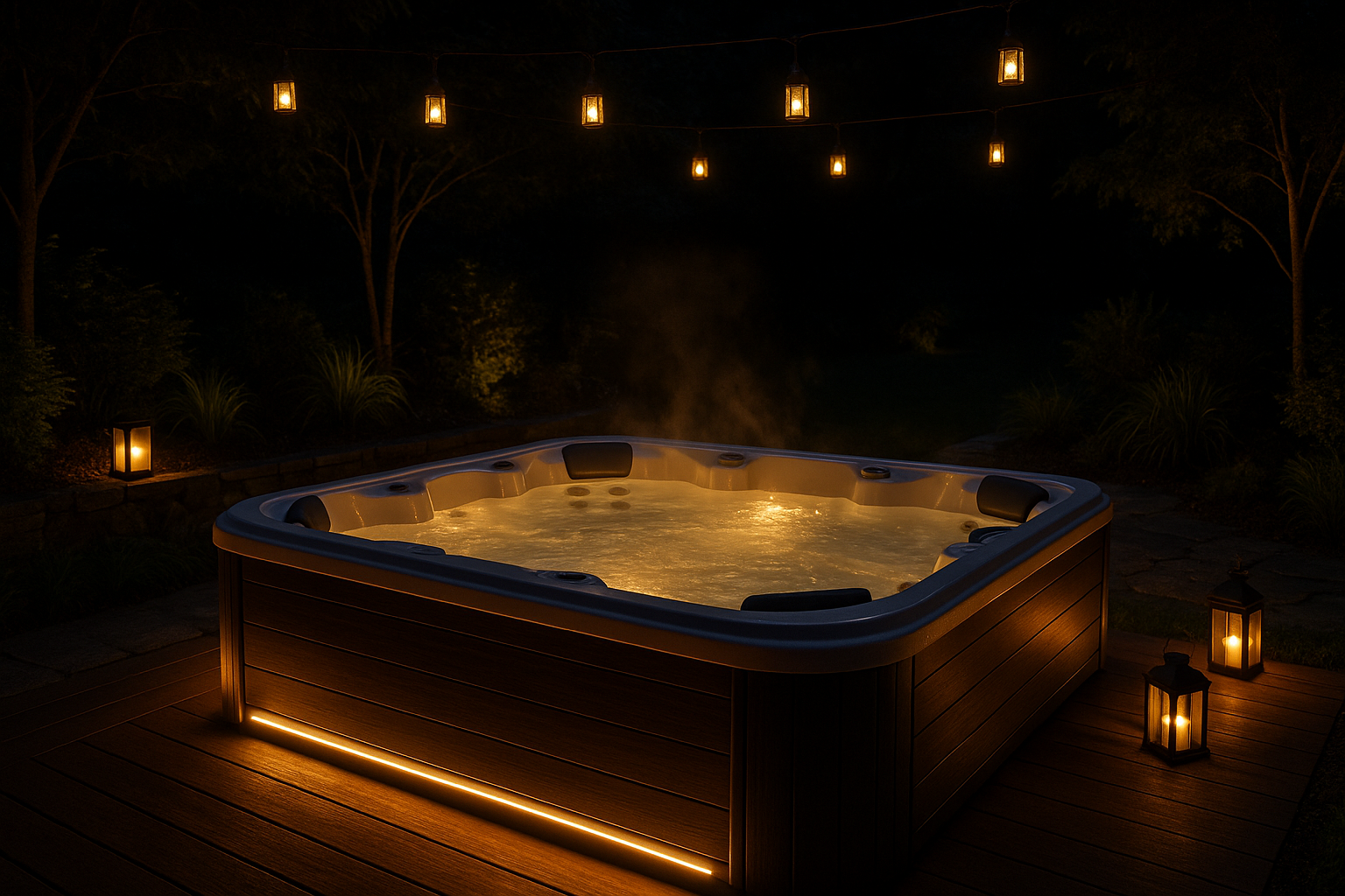 Spas that fits 6 people outside in the dark with lighs